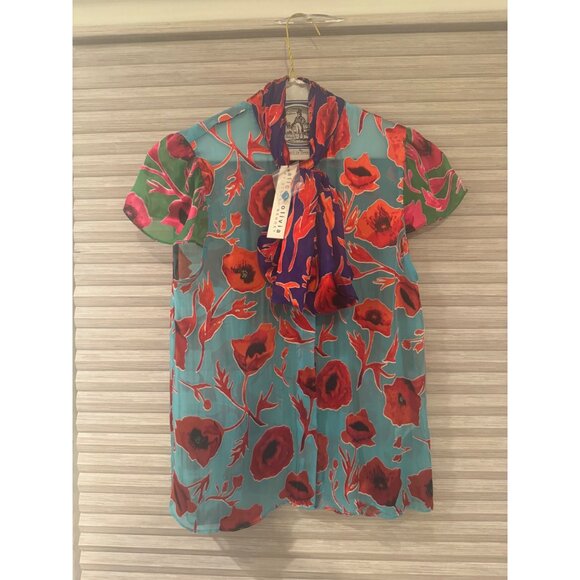 Alice + Olivia Poppy Garden Bluebird Floral Print Blouse XS - Picture 3 of 5